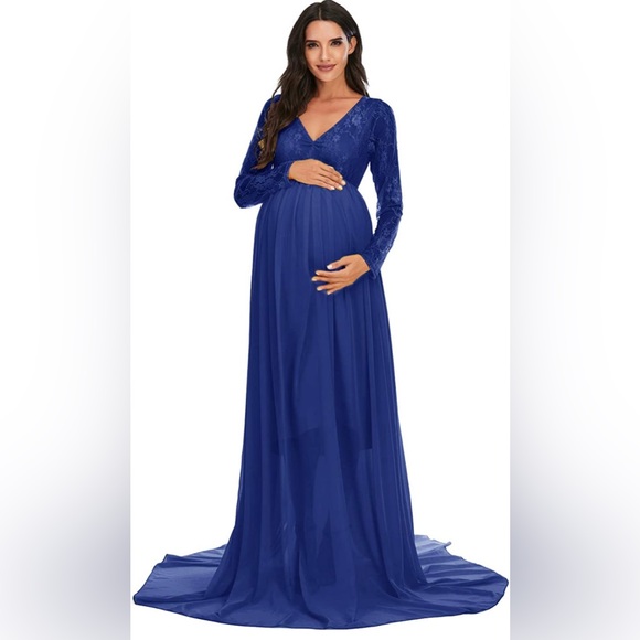 Maternity Photography Gown Long Sleeve - Maxi Dress for Baby Shower - Picture 1 of 3